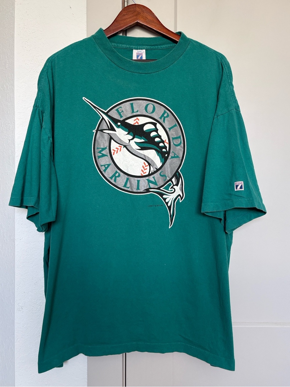 VINTAGE 1993 LOGO 7 MLB FLORIDA MARLINS TEAL SINGLE STITCH TSHIRT MENS XXXL
